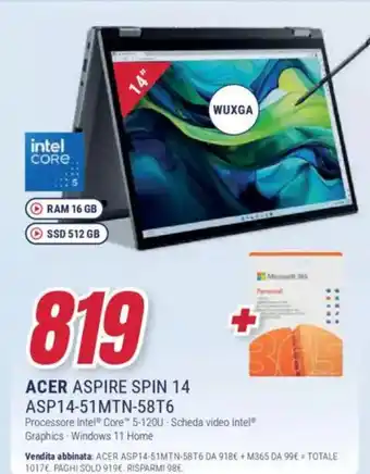 Trony ACER ASPIRE SPIN 14 ASP14-51MTN-58T6 offerta