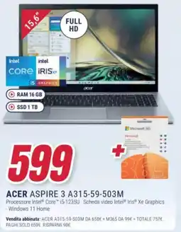 Trony ACER ASPIRE 3 A315-59-503M offerta