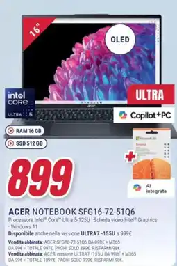 Trony ACER NOTEBOOK SFG16-72-51Q6 offerta