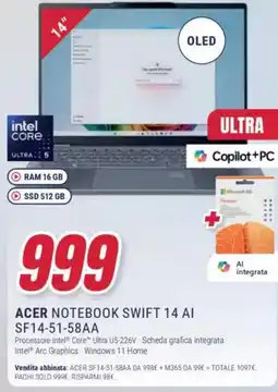 Trony ACER NOTEBOOK SWIFT 14 AI SF14-51-58AA offerta