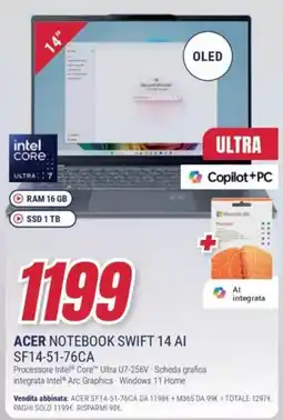 Trony ACER NOTEBOOK SWIFT 14 AI SF14-51-76CA offerta