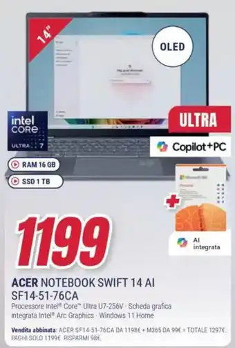 Trony ACER NOTEBOOK SWIFT 14 AI SF14-51-76CA offerta