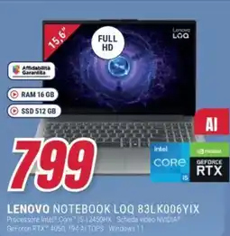 Trony LENOVO NOTEBOOKLOQ83DV010 AIX Processore LENOVO NOTEBOOK LOQ 83LK006YIX offerta