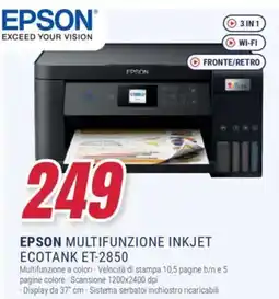 Trony EPSON MULTIFUNZIONE INKJET ECOTANK ET-2850 offerta