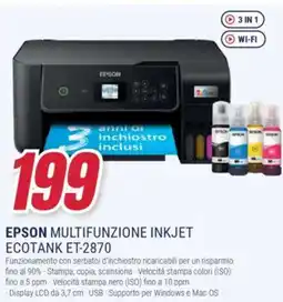 Trony EPSON MULTIFUNZIONE INKJET ECOTANK ET-2870 offerta