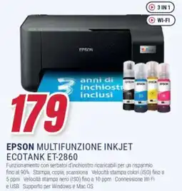 Trony EPSON MULTIFUNZIONE INKJET ECOTANK ET-2860 offerta