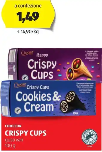 ALDI CHOCEUR Crispy cups gusti vari offerta