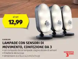 ALDI CASALUX Lampade con sensori di movimento, confezione da 3 offerta