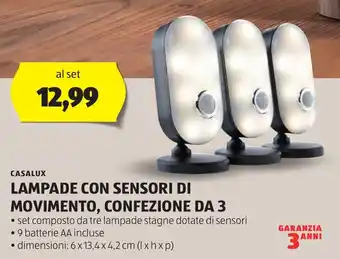 ALDI CASALUX Lampade con sensori di movimento, confezione da 3 offerta