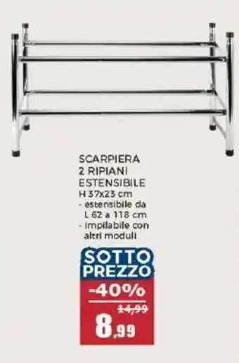 Happy Casa SCARPIERA 2 RIPIANI ESTENSIBILE H37x23 cm offerta