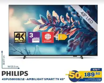 Euronics Philips 43pus8009/12 -ambilight smart tv 43" offerta