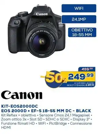 Euronics KIT-EOS2000DC EOS 2000D + EF-S 18-55 MM DC - BLACK offerta