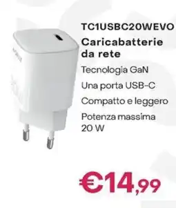 Euronics TC1USBC20WEVO Caricabatterie da rete offerta