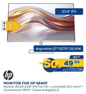 Euronics hp MONITOR FHD HP 524SF offerta