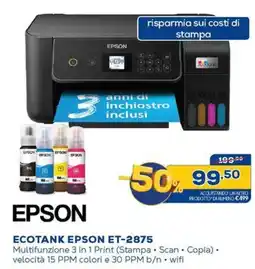 Euronics ECOTANK EPSON ET-2875 offerta