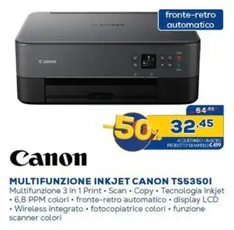 Euronics Canon MULTIFUNZIONE INKJET CANON TS53501 offerta