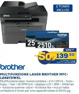 Euronics brother MULTIFUNZIONE LASER BROTHER MFC- L2827DWXL offerta