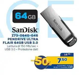 Euronics SanDisk 64 GB Z73-064G-G46 .PENDRIVE ULTRA FLAIR offerta