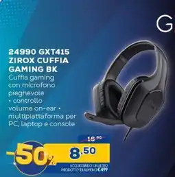 Euronics 24990 GXT415 ZIROX CUFFIA GAMING BK offerta