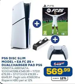 Euronics PS5 DISC SLIM MODEL + EA FC 25+ DUALCHARGER PAD PS5 offerta