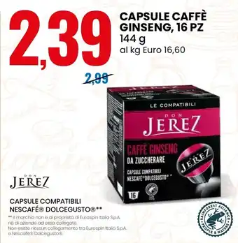 Eurospin Capsule caffè ginseng, 16 pz offerta