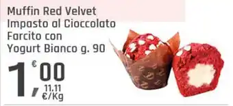 Supermercati Dok Muffin red velvet impasto al cioccolato farcito con yogurt bianco offerta