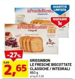 DPiù Grissinbon le fresche biscottate classiche / integrali offerta