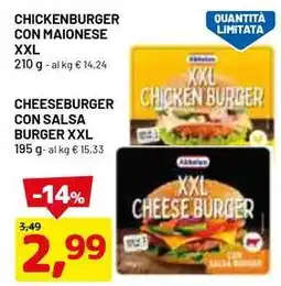 DPiù Chickenburger con maionese XXL/Cheeseburger con salsa burger XXL offerta