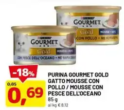 DPiù Purina gourmet gold gatto mousse con pollo / mousse con pesce dell'oceano offerta