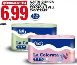 Eurospin Soft Dream Carta igienica colorata, 12 rotoli, 3 veli, 240 strappi offerta