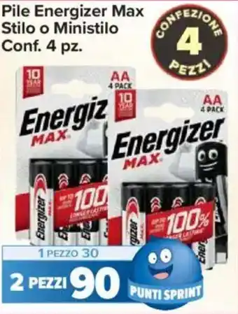 Carrefour Express Pile Energizer Max Stilo o Ministilo Conf. 4 pz. offerta