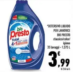 Conad City Detersivo liquido per lavatrice BIO PRESTO offerta