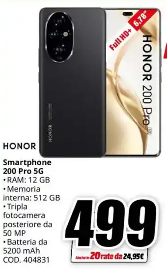 MediaWorld HONOR Smartphone 200 Pro 5G offerta