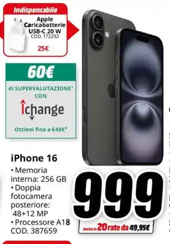 MediaWorld iPhone 16 offerta