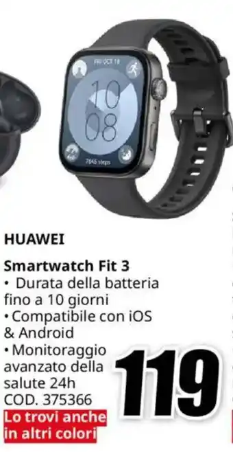 MediaWorld HUAWEI Smartwatch Fit 3 offerta