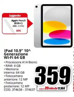 MediaWorld iPad 10.9" 10^ Generazione Wi-Fi 64 GB offerta