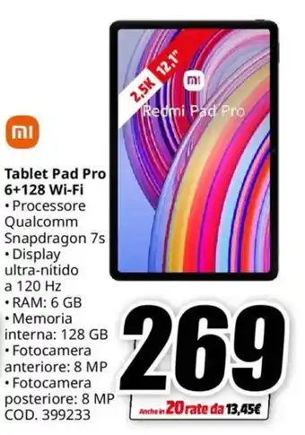 MediaWorld Tablet Pad Pro 6+128 Wi-Fi offerta