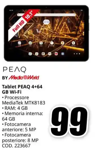 MediaWorld Tablet PEAQ 4+64 GB Wi-Fi offerta