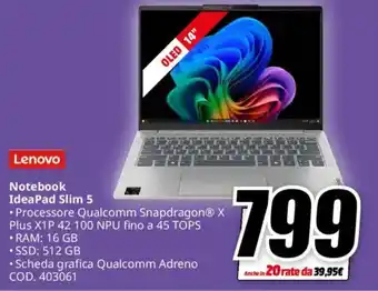 MediaWorld Lenovo Notebook IdeaPad Slim 5 offerta