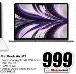 MediaWorld MacBook Air M2 offerta