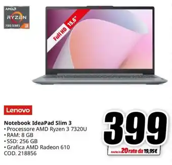 MediaWorld Lenovo Notebook IdeaPad Slim 3 offerta