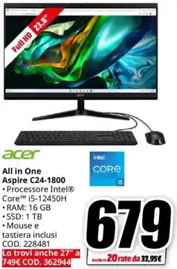 MediaWorld acer All in One Aspire C24-1800 offerta