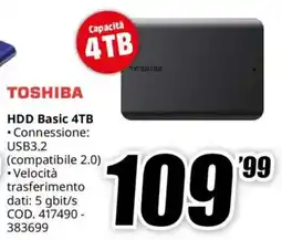 MediaWorld TOSHIBA HDD Basic 4TB offerta