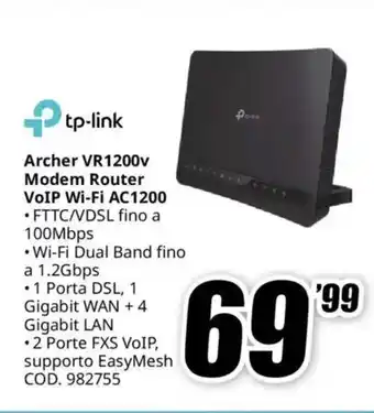 MediaWorld tp-link Archer VR1200v Modem Router VoIP Wi-Fi AC1200 offerta