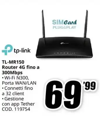 MediaWorld tp-link TL-MR150 Router 4G fino a 300Mbps offerta