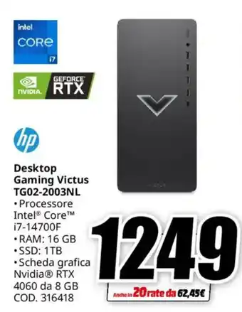 MediaWorld hp Desktop Gaming Victus TG02-2003NL offerta