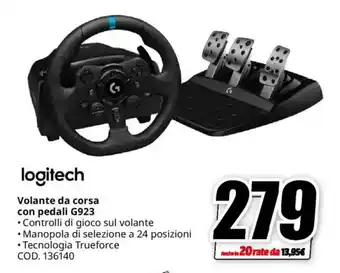 MediaWorld logitech Volante da corsa con pedali G923 offerta