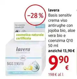 dm drogerie markt lavera Basis sensitiv crema viso antirughe con jojoba bio, aloe vera bio e coenzima Q10 offerta