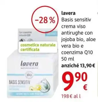 dm drogerie markt lavera Basis sensitiv crema viso antirughe con jojoba bio, aloe vera bio e coenzima Q10 offerta