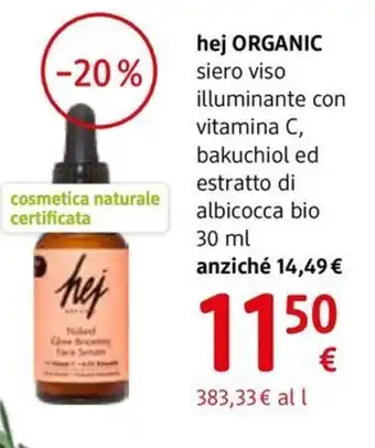 dm drogerie markt hej ORGANIC siero viso illuminante con vitamina C, bakuchiol ed estratto di albicocca bio offerta